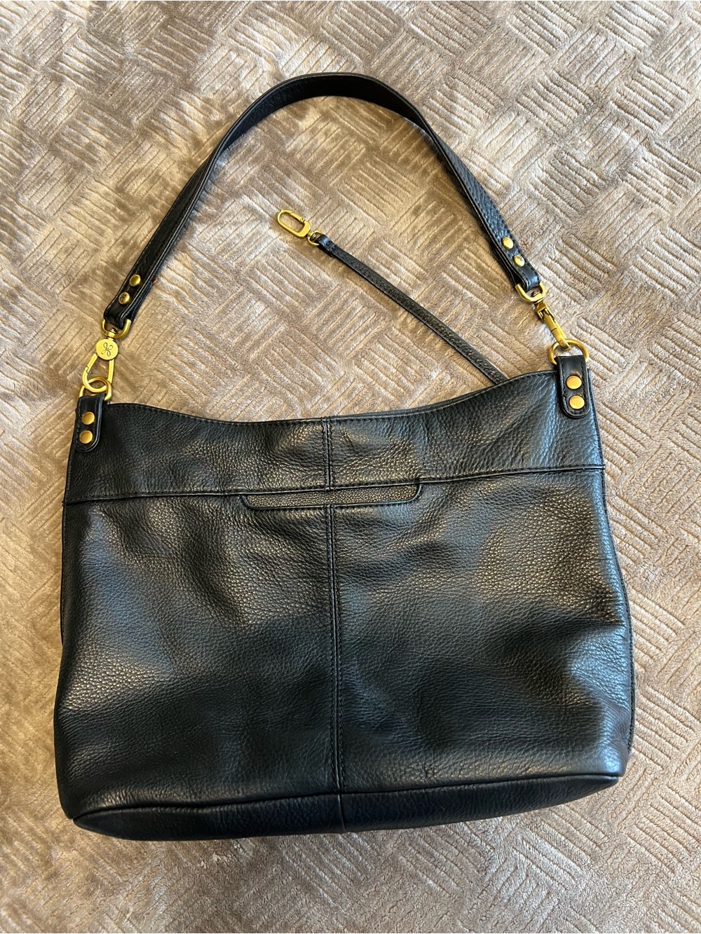 HOBO Black Leather Shoulder Bag with Gold Hardware